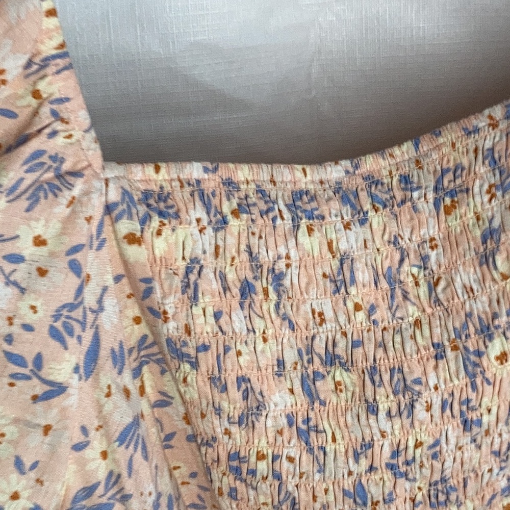 SO top floral print tie front smocked back puff sleeve crop top boho L jrs - Picture 8 of 16
